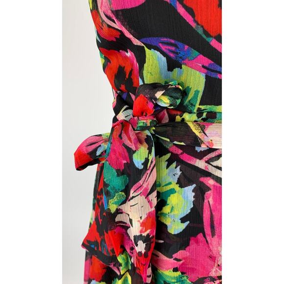 Tahari Arthur S. Levine Womens Dress Tie-Waist Vibrant Floral Size 4 V Neck - Picture 9 of 14